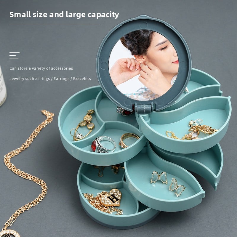 Candy Color Rotating Jewelry Storage Box with Mirror Portable Organizer for Earrings and Accessories