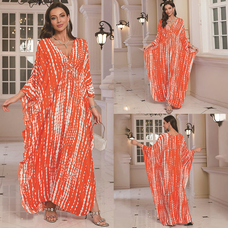 Loose Rayon Beach Cover-Up Dress | Printed Summer Holiday Wrap Dress