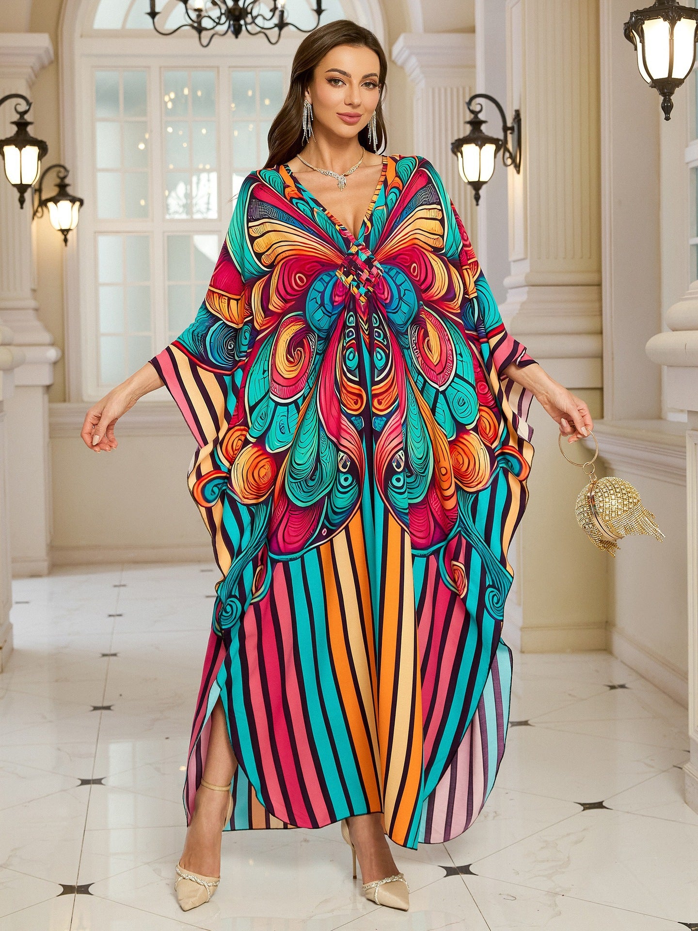Loose Rayon Beach Cover-Up Dress | Printed Summer Holiday Wrap Dress