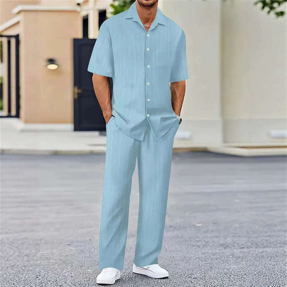 Men's beach button-down cardigan shirt casual pants