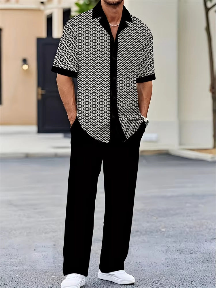 Men's beach button-down cardigan shirt casual pants