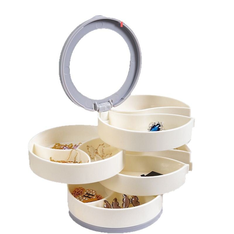 Candy Color Rotating Jewelry Storage Box with Mirror Portable Organizer for Earrings and Accessories