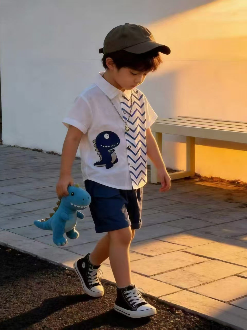 Boys Dinosaur Print Shirt Shorts Set