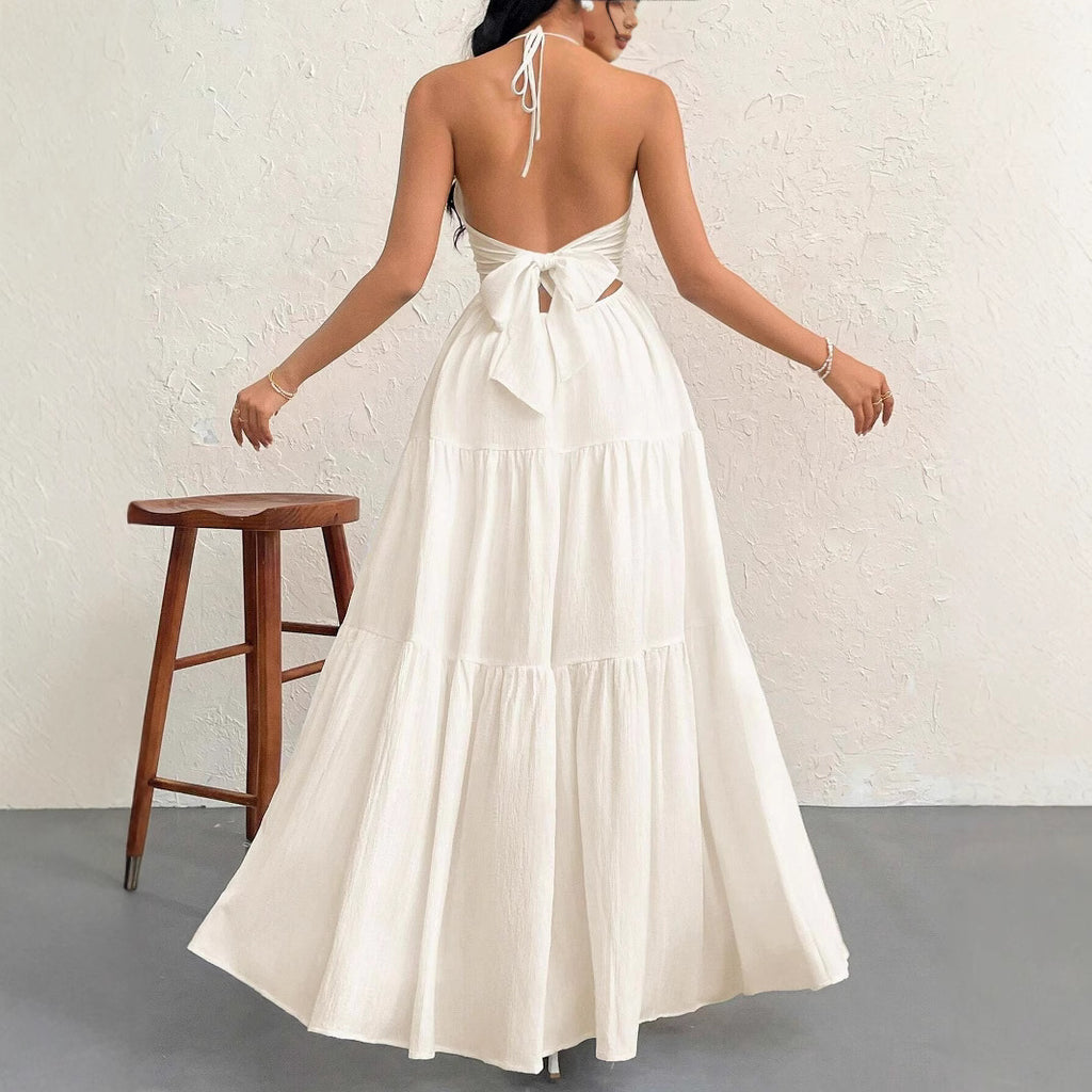 Sexy Backless V-Neck Pleated Beach Dress | Women's Summer Holiday Dress