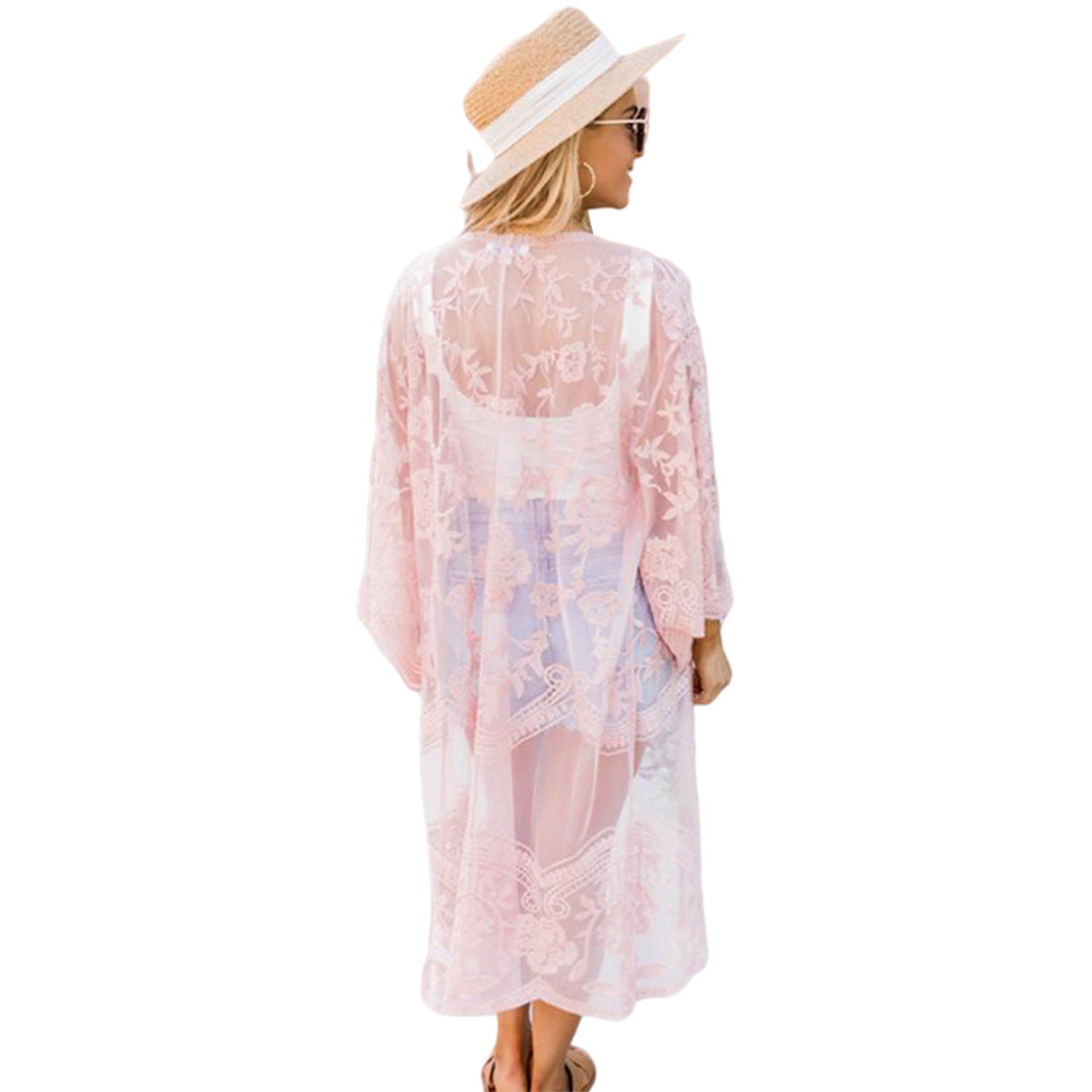 Lace Embroidered Sun Protection Cardigan | Beach Cover-Up with UV Shield