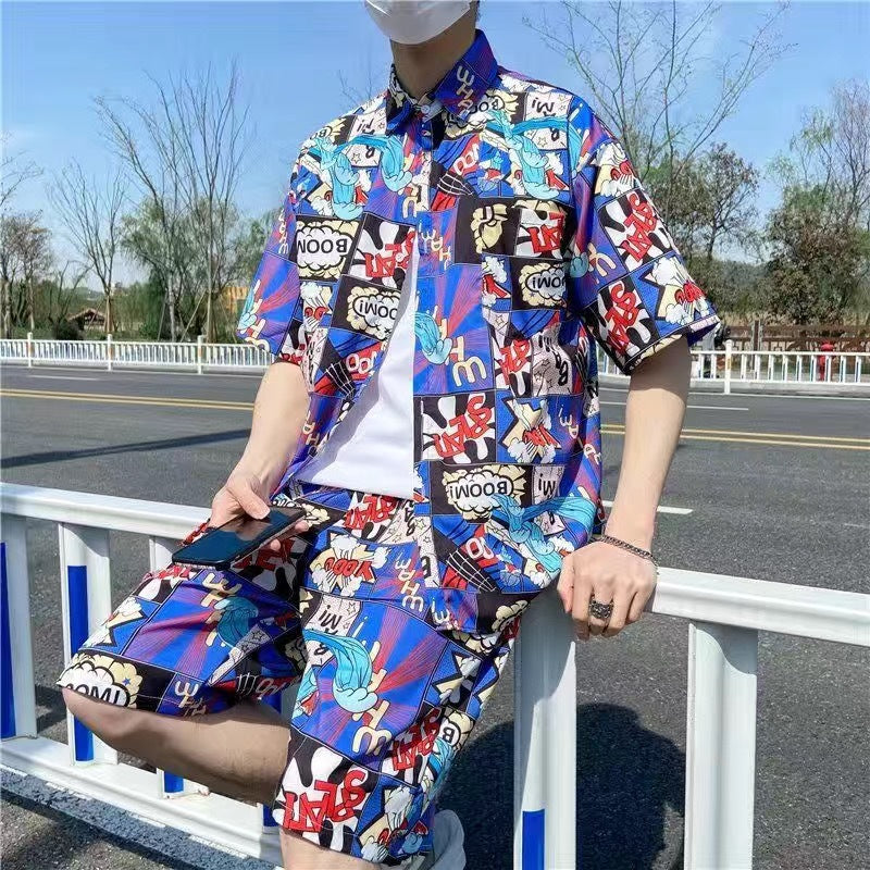 Hawaiian Flower Shirt and Shorts Set