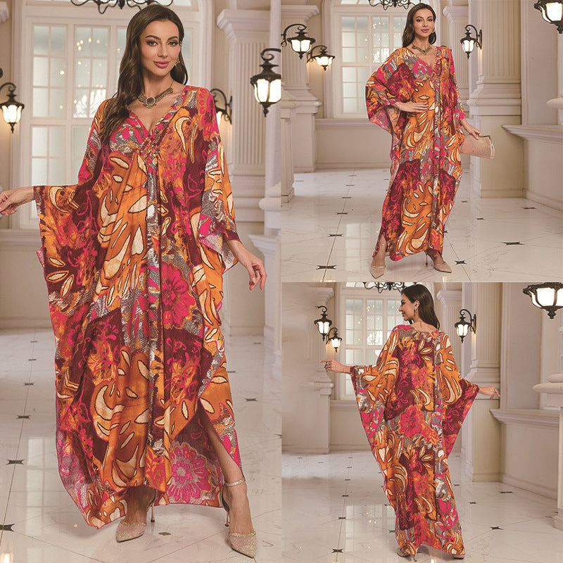Loose Rayon Beach Cover-Up Dress | Printed Summer Holiday Wrap Dress