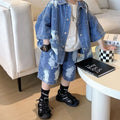 Boys Paint Splattered Denim Jacket and Pants Set
