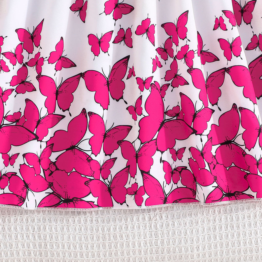 Girls Flutter Sleeve Butterfly Print Dress