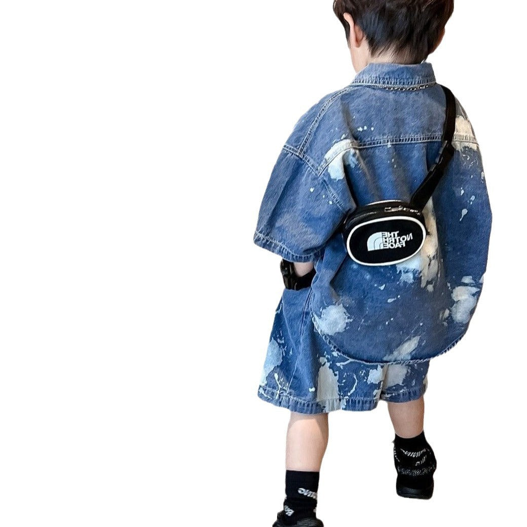 Boys Paint Splattered Denim Jacket and Pants Set