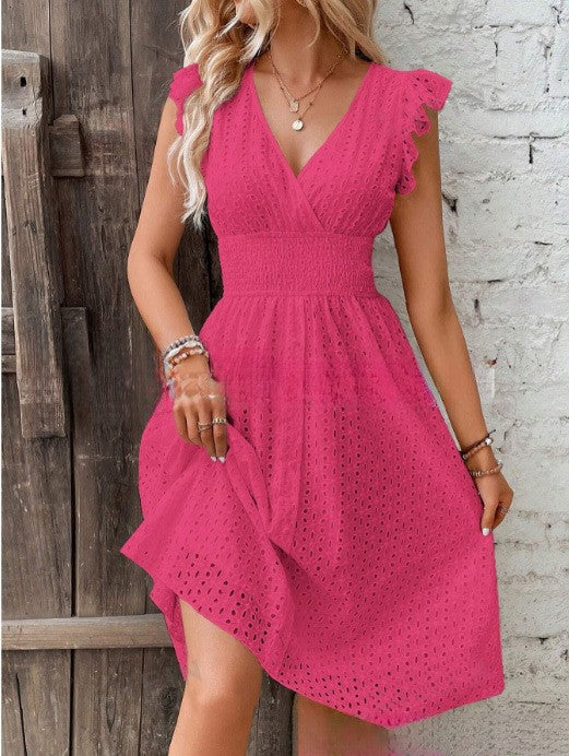 Womens Jacquard V-Neck A-Line Dress