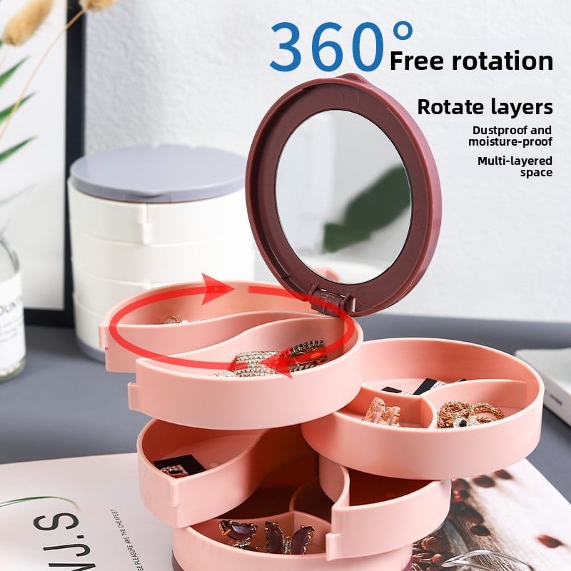 Candy Color Rotating Jewelry Storage Box with Mirror Portable Organizer for Earrings and Accessories