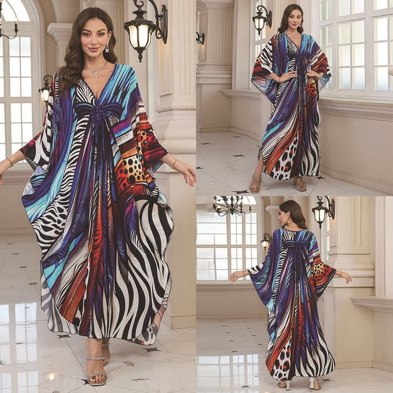 Loose Rayon Beach Cover-Up Dress | Printed Summer Holiday Wrap Dress