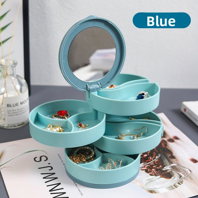 Candy Color Rotating Jewelry Storage Box with Mirror Portable Organizer for Earrings and Accessories