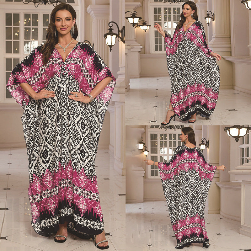 Loose Rayon Beach Cover-Up Dress | Printed Summer Holiday Wrap Dress