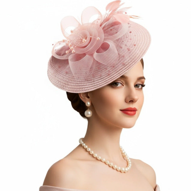 Cross-Border Popular Mesh Flower Headdress Straw Feather Hair Accessories Horse Racing Festival Tea Party Bridal Prom Hat Wholesale