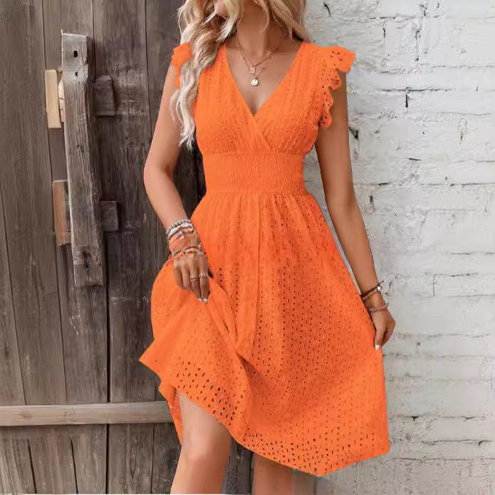 Womens Jacquard V-Neck A-Line Dress