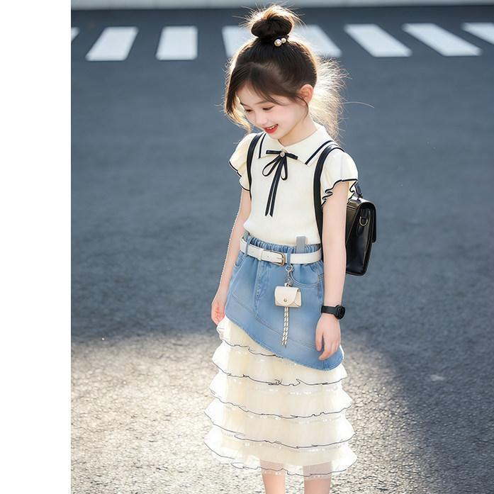 Girls Denim Patchwork Tulle Skirt