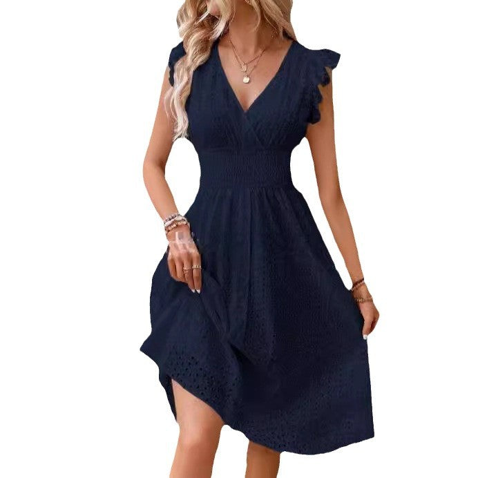 Womens Jacquard V-Neck A-Line Dress