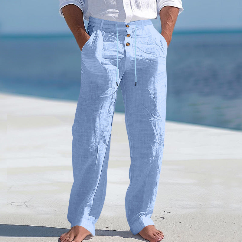 Mens Linen Drawstring Wide Leg Pants
