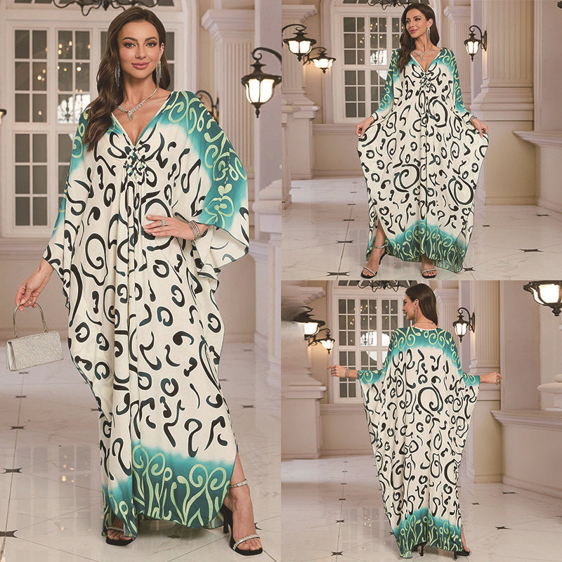 Loose Rayon Beach Cover-Up Dress | Printed Summer Holiday Wrap Dress