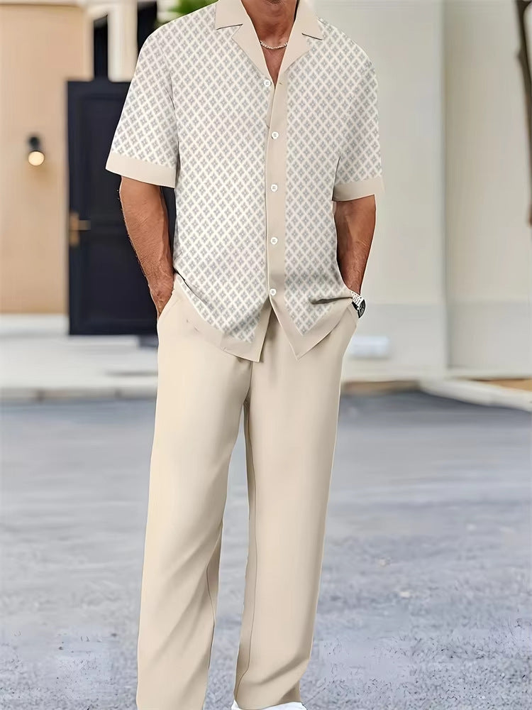 Men's beach button-down cardigan shirt casual pants