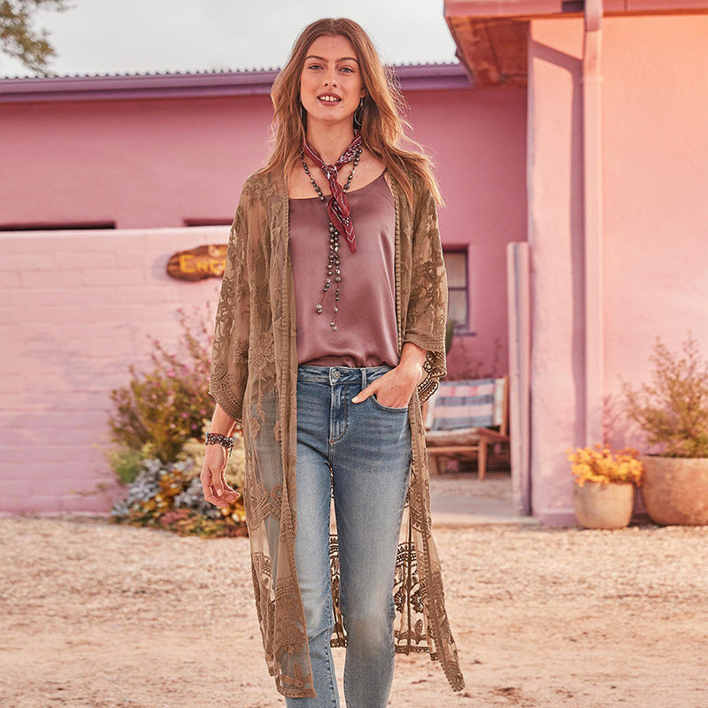 Lace Embroidered Sun Protection Cardigan | Beach Cover-Up with UV Shield
