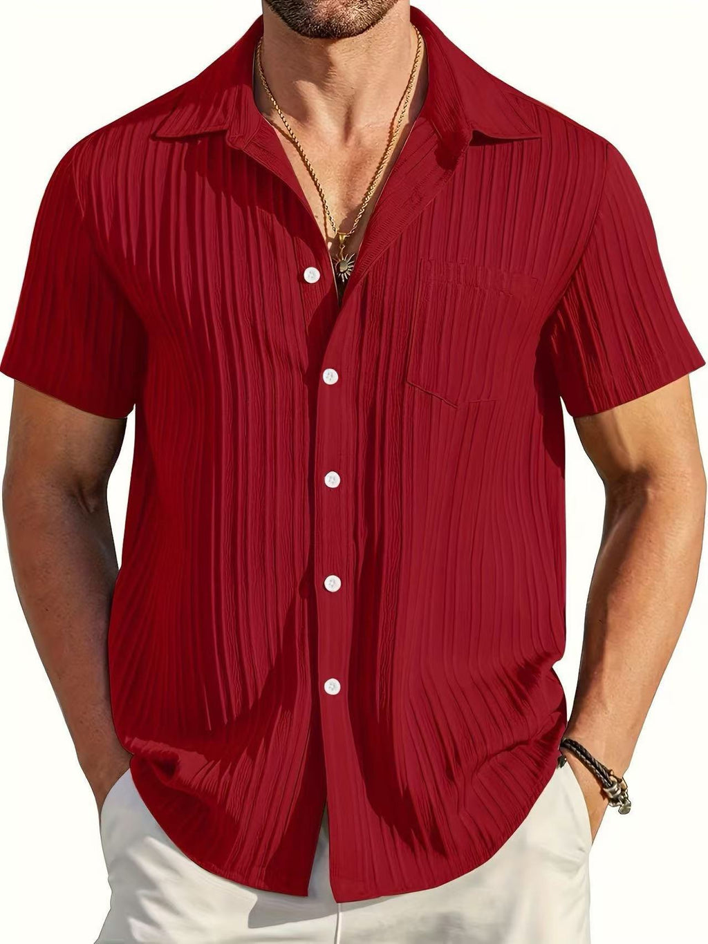 Mens Fashion Short Sleeve Striped Shirt
