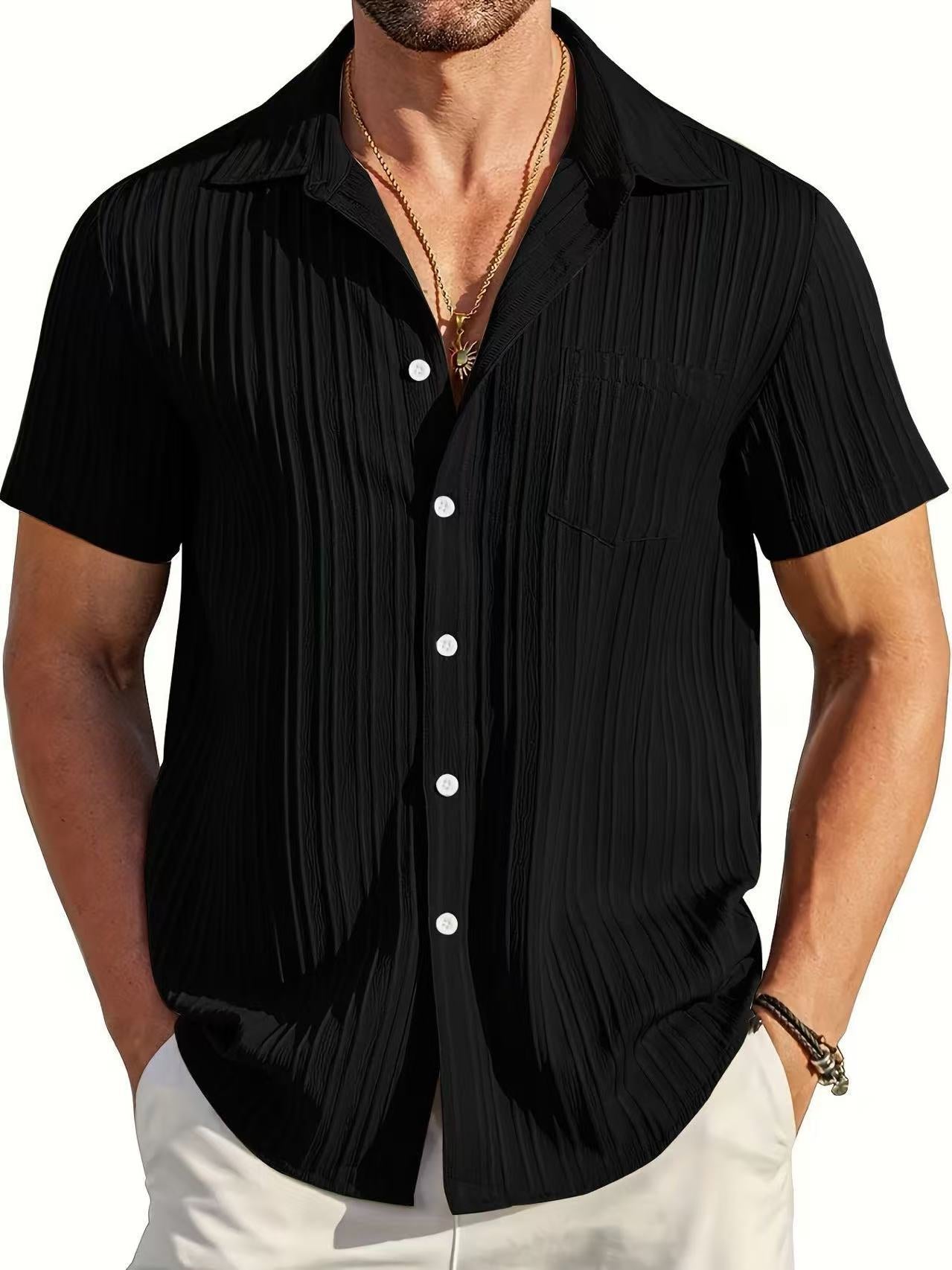 Mens Fashion Short Sleeve Striped Shirt