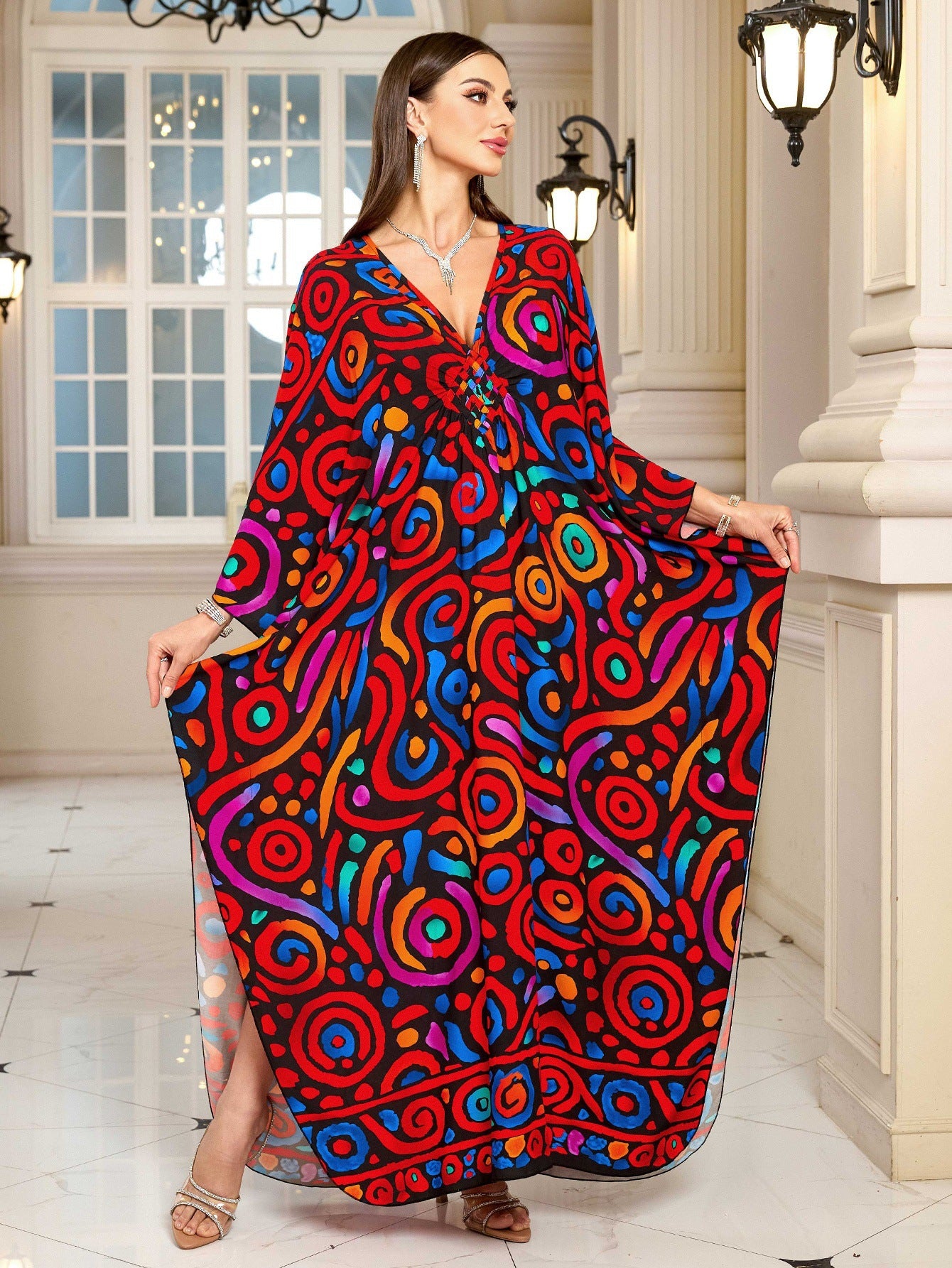 Loose Rayon Beach Cover-Up Dress | Printed Summer Holiday Wrap Dress