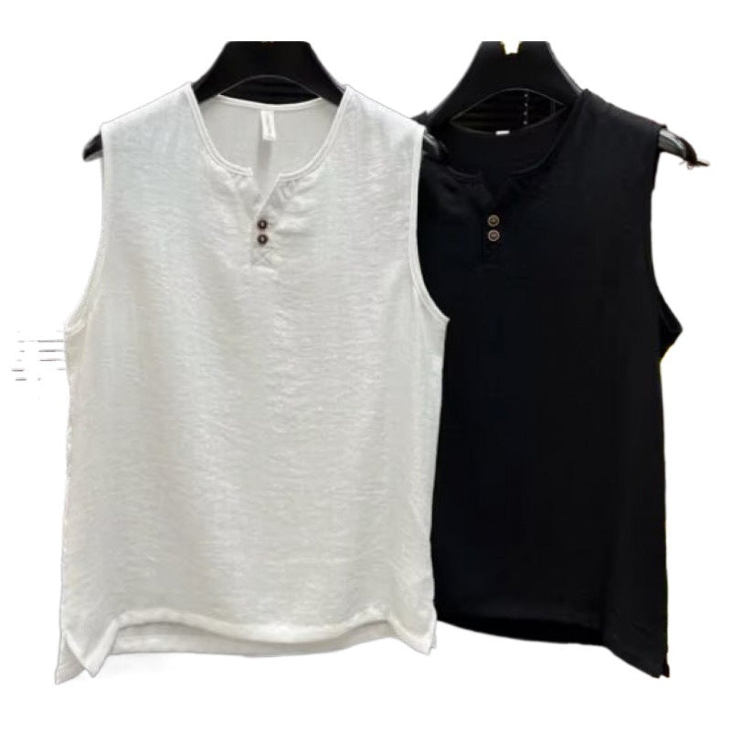 Men's Sleeveless V-Neck Cotton Linen T-Shirt Vest