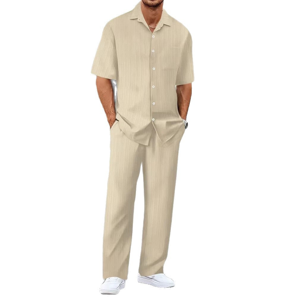 Men's beach button-down cardigan shirt casual pants