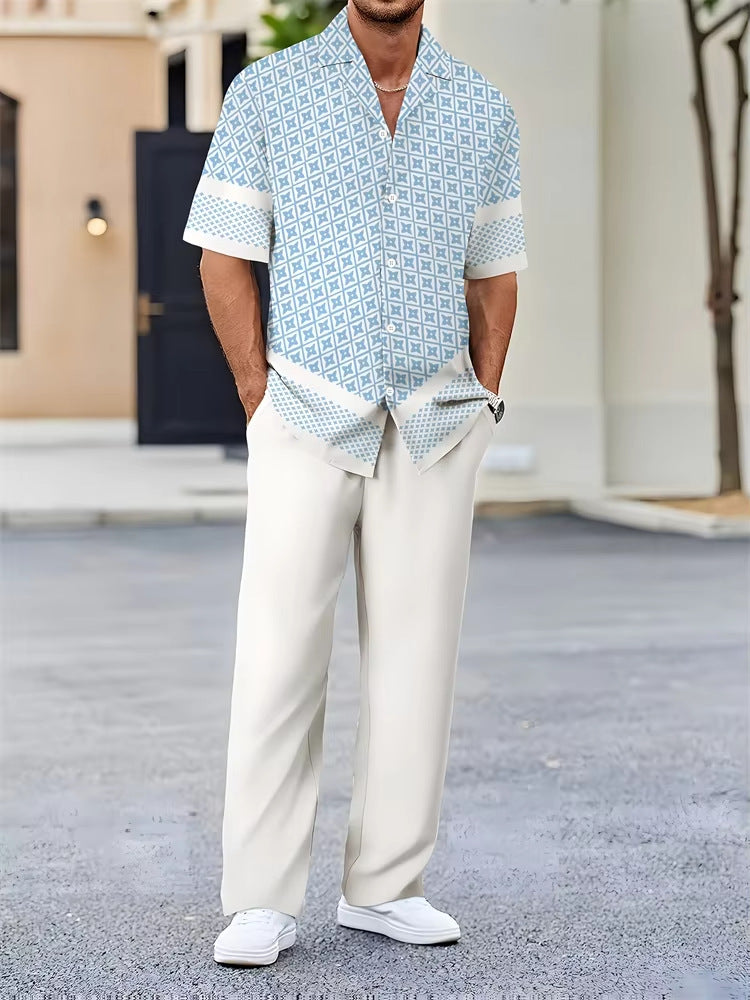 Men's beach button-down cardigan shirt casual pants