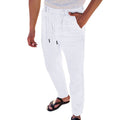 Mens Cotton Linen Drawstring Straight Pants