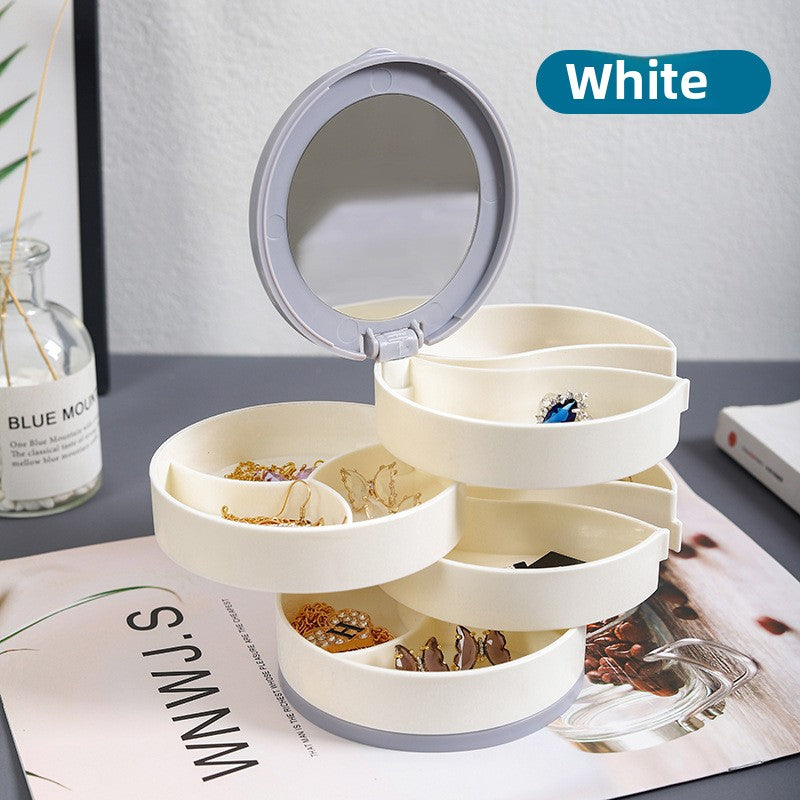 Candy Color Rotating Jewelry Storage Box with Mirror Portable Organizer for Earrings and Accessories