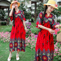 V-Neck Ethnic Print Beach Vacation Dress | Boho Holiday Maxi Dress