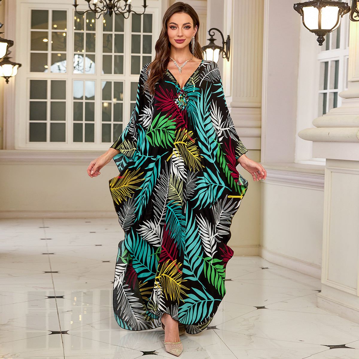 Loose Rayon Beach Cover-Up Dress | Printed Summer Holiday Wrap Dress