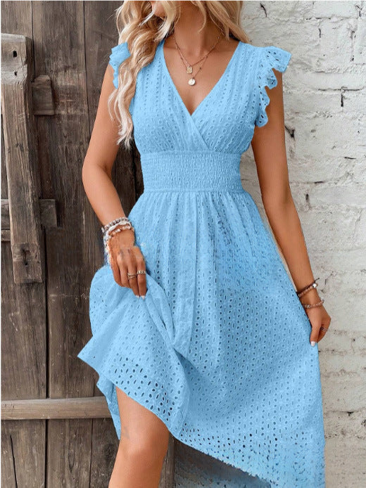 Womens Jacquard V-Neck A-Line Dress
