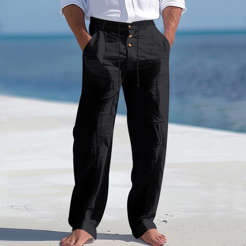 Mens Linen Drawstring Wide Leg Pants