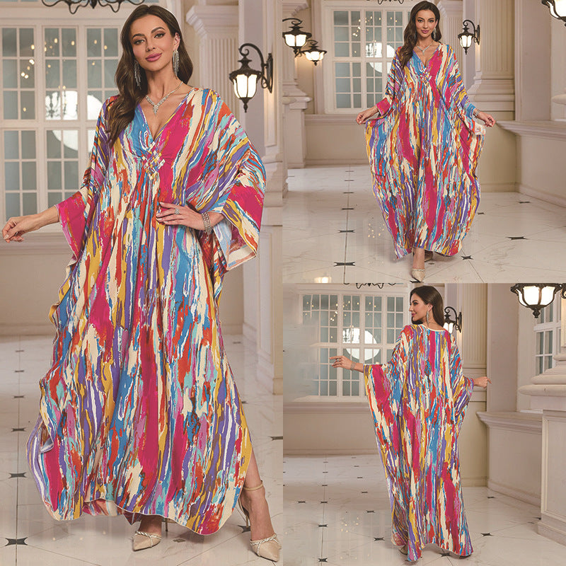 Loose Rayon Beach Cover-Up Dress | Printed Summer Holiday Wrap Dress