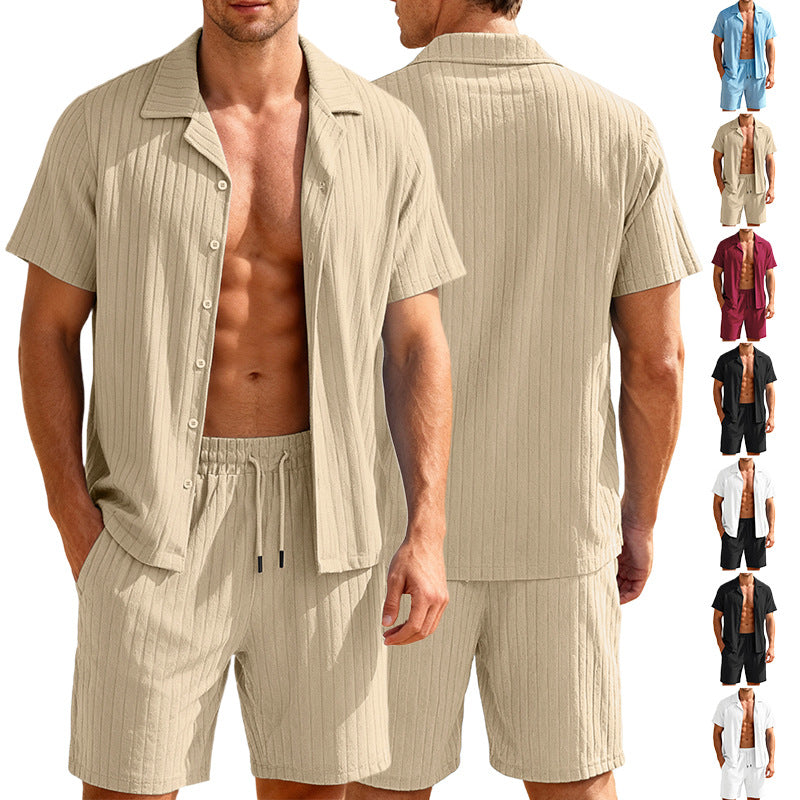 Men's Casual Button-Down Shirt and Shorts Set