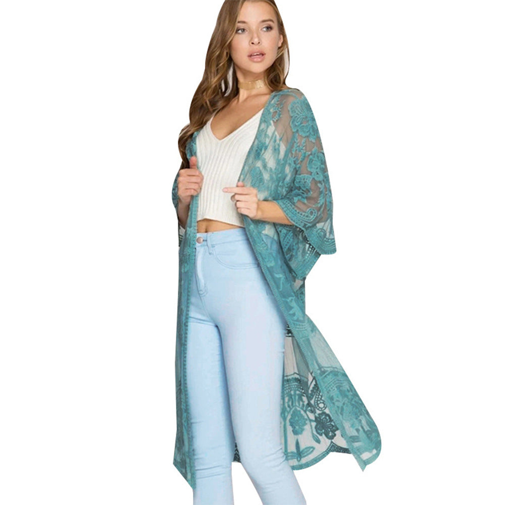 Lace Embroidered Sun Protection Cardigan | Beach Cover-Up with UV Shield
