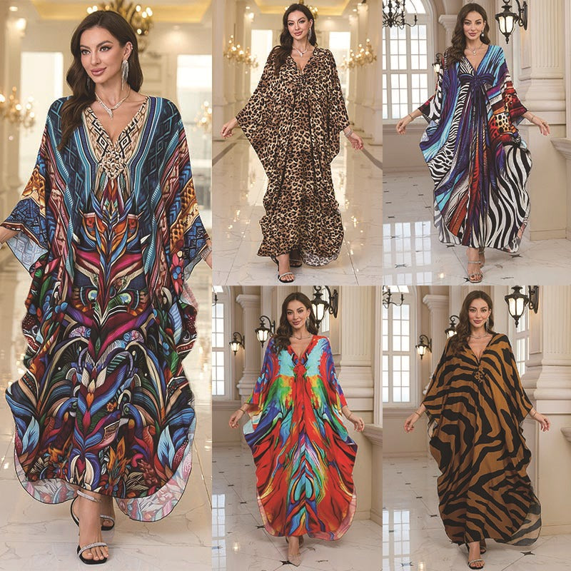 Loose Rayon Beach Cover-Up Dress | Printed Summer Holiday Wrap Dress