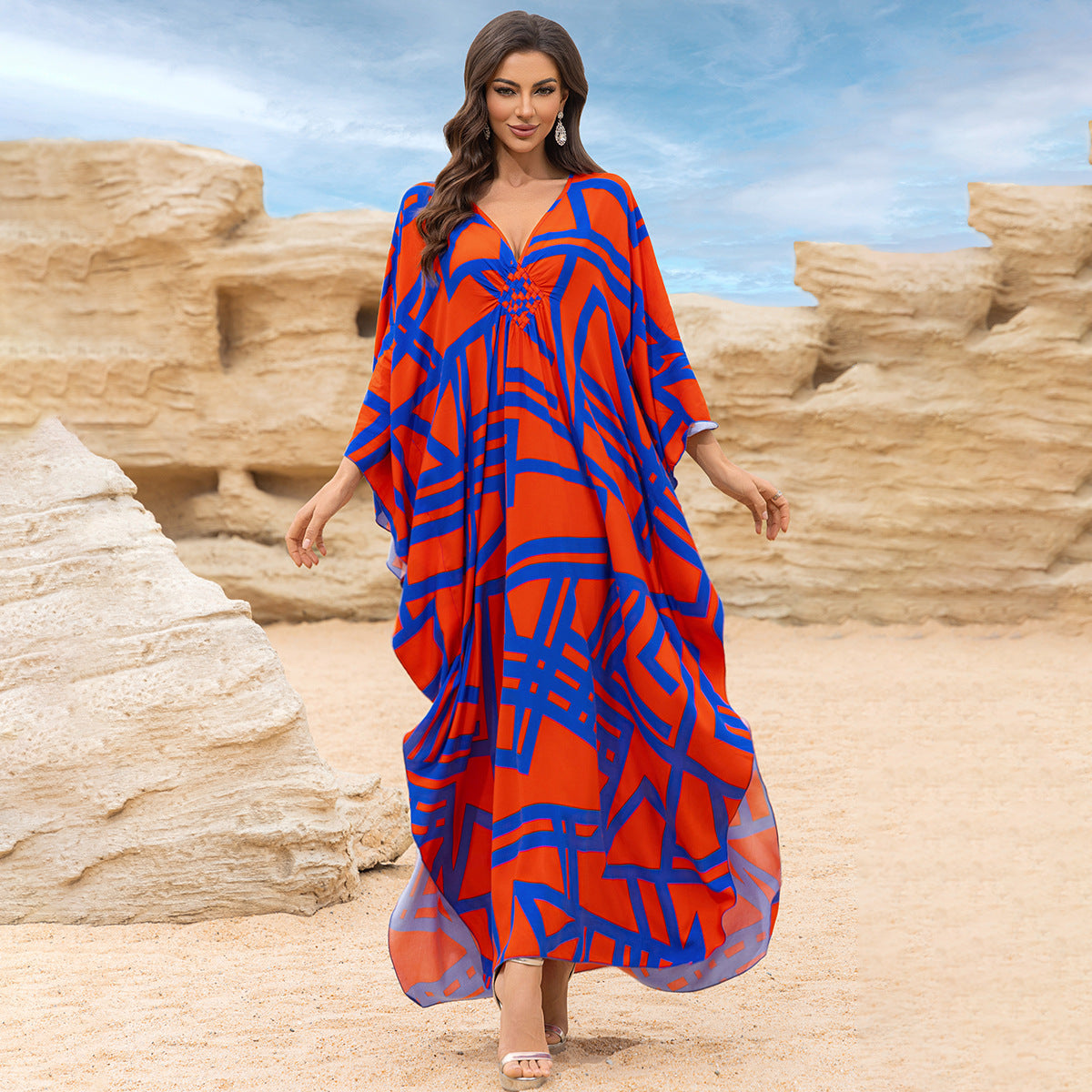 Loose Rayon Beach Cover-Up Dress | Printed Summer Holiday Wrap Dress