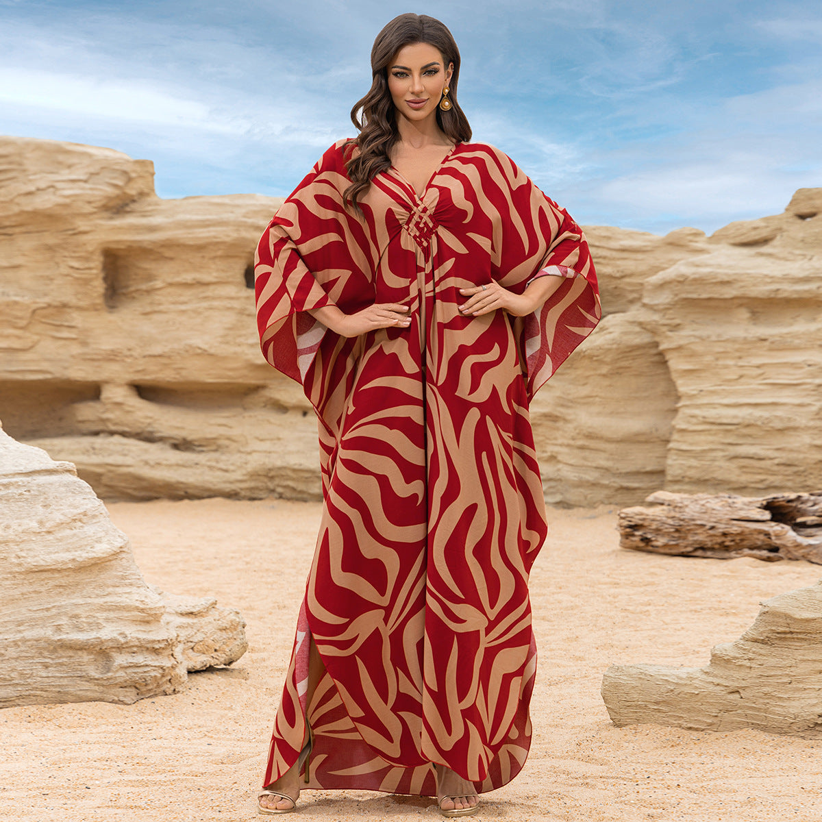 Loose Rayon Beach Cover-Up Dress | Printed Summer Holiday Wrap Dress