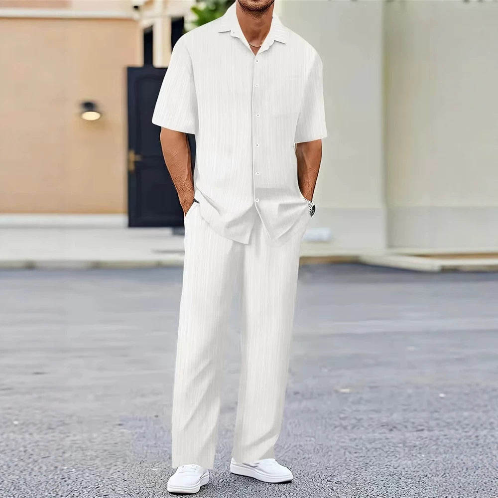 Men's beach button-down cardigan shirt casual pants