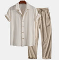 Striped breathable casual fashionable short-sleeved collared shirt and pants