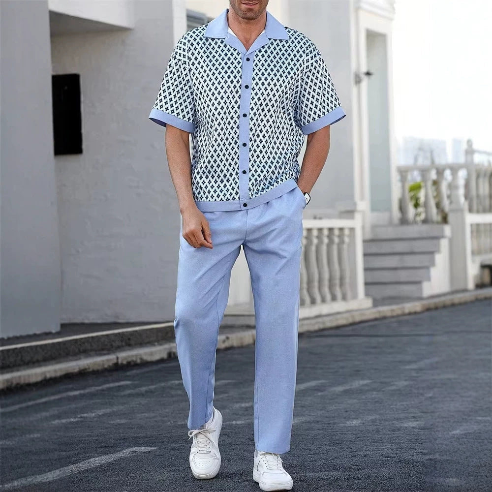 Men's beach button-down cardigan shirt casual pants