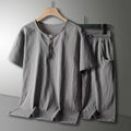 Mens Cotton Linen Casual Short Sleeve Set