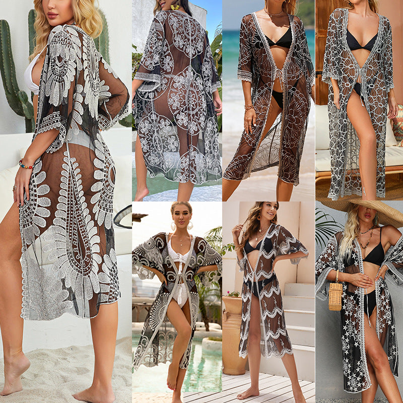 Women's Lace Beach Cover-Up Shirt | Floral Embroidered Swimsuit Cover